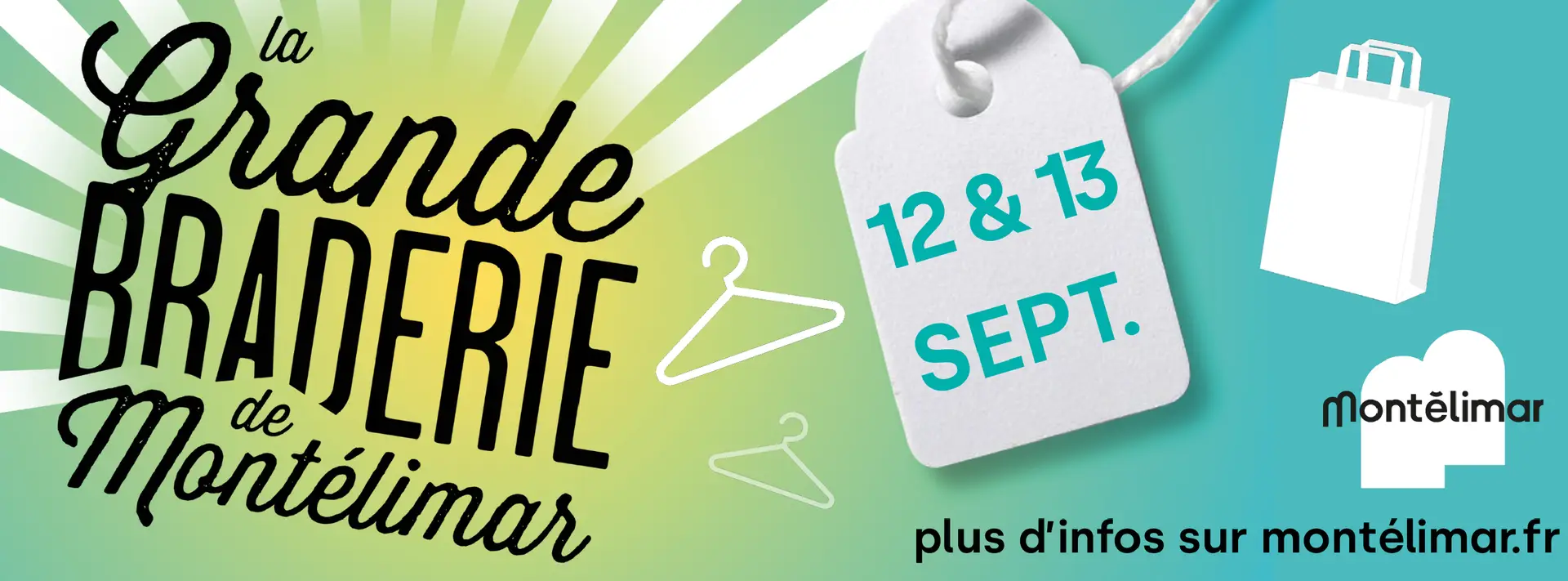 Affiche officielle de la Grande Braderie de Montélimar 2025 – 12 et 13 septembre, événement festif et commerçant en centre-ville et zone sud.