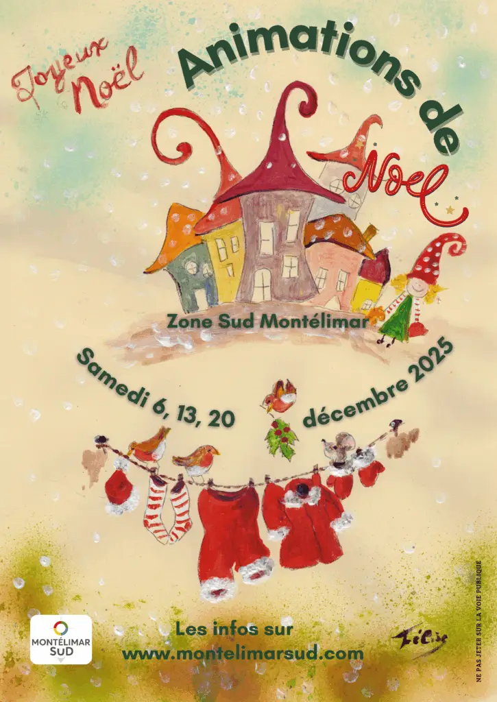 Flyer des animations de Noël 2025 dans la Zone Sud de Montélimar
