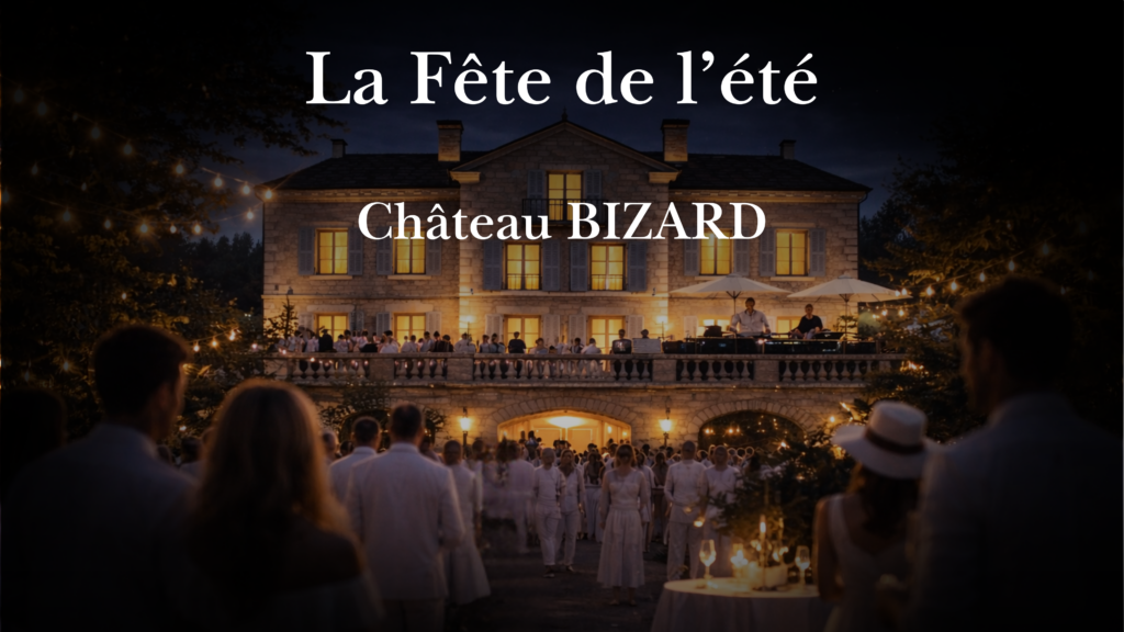 Vidéo de la Fête de l’Été Montélimar Sud au Château Bizard avec les participants en tenue blanche.