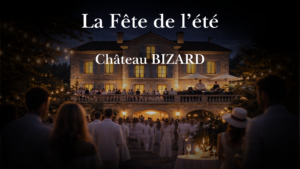 Vidéo de la Fête de l’Été Montélimar Sud au Château Bizard avec les participants en tenue blanche.
