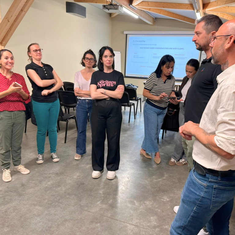 Participants échangeant autour des techniques de vidéo au smartphone pendant l’atelier MSD